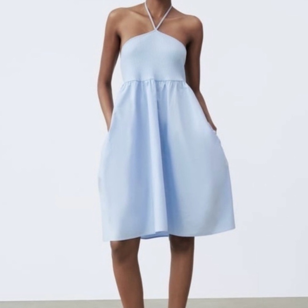 Zara Strapless Light Blue Dress